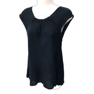 Chloe´ Black Knit Top Back Band w/Buttons Textured Cap Sleeve Small